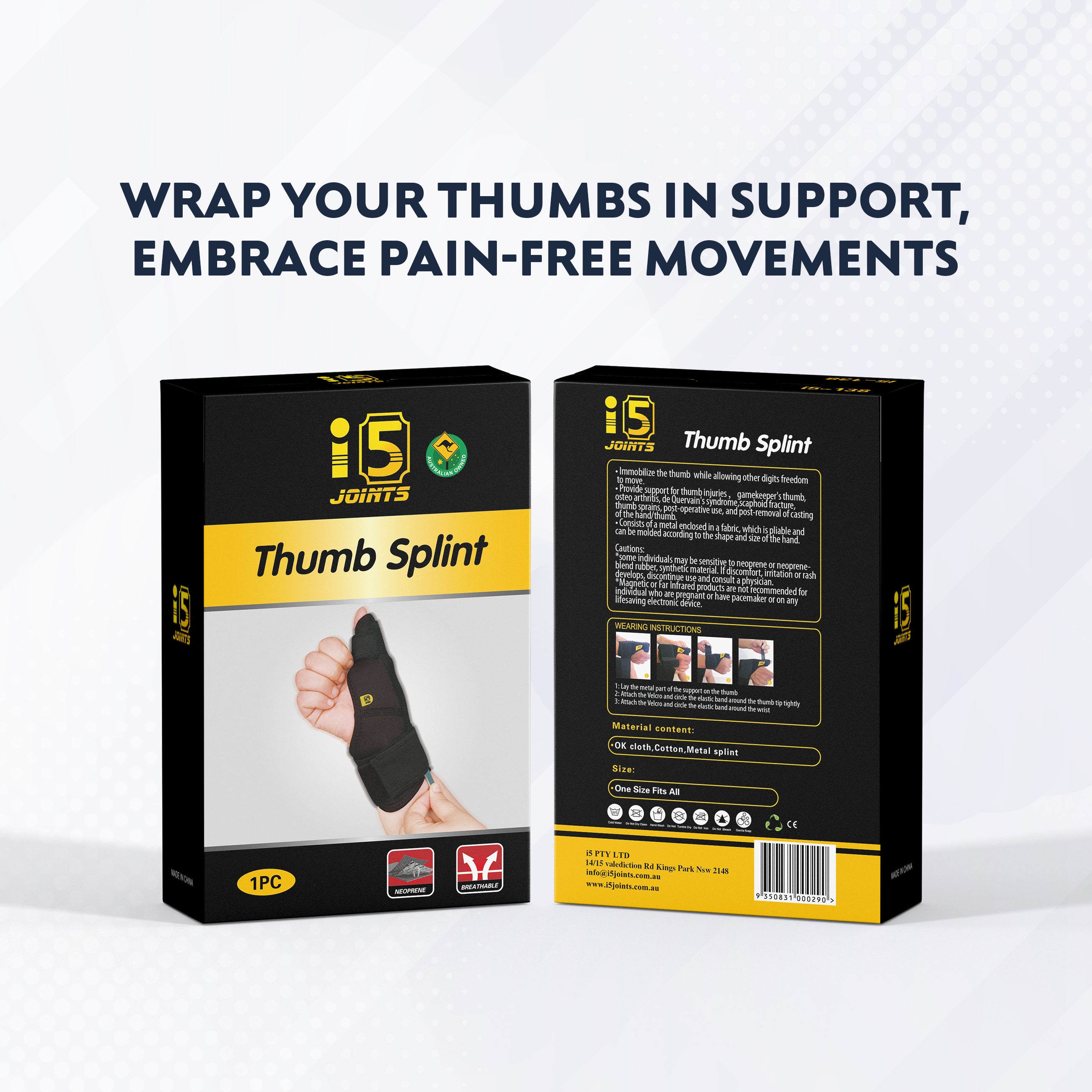 I5Joints – Thumb Protector(I5JointsThumb Splint Support for Right/Left Hands,Carpal Tunnel & Trigger – Thumb Support for Pain Relief with Wrist Wrap|Thumb Brace, Allows Hand Movements)